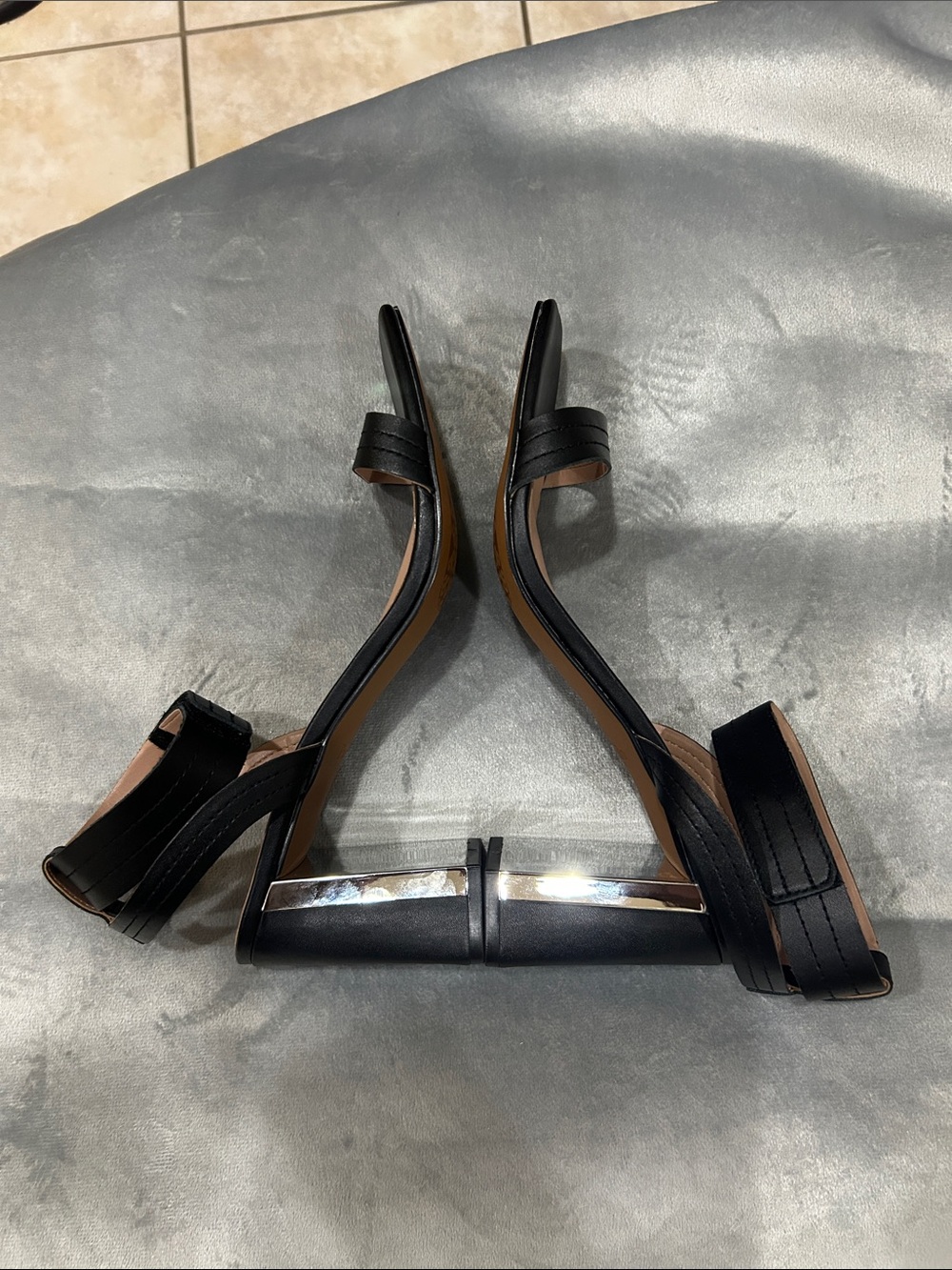 Paolo Black Square-Toe Ankle Strap Block Heel Sandals - Picture 3 of 6